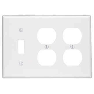 White Standard Size Thermoset Device Mount Leviton 88047 3-Gang 1-Toggle 2-Duplex Device Combination Wallplate 